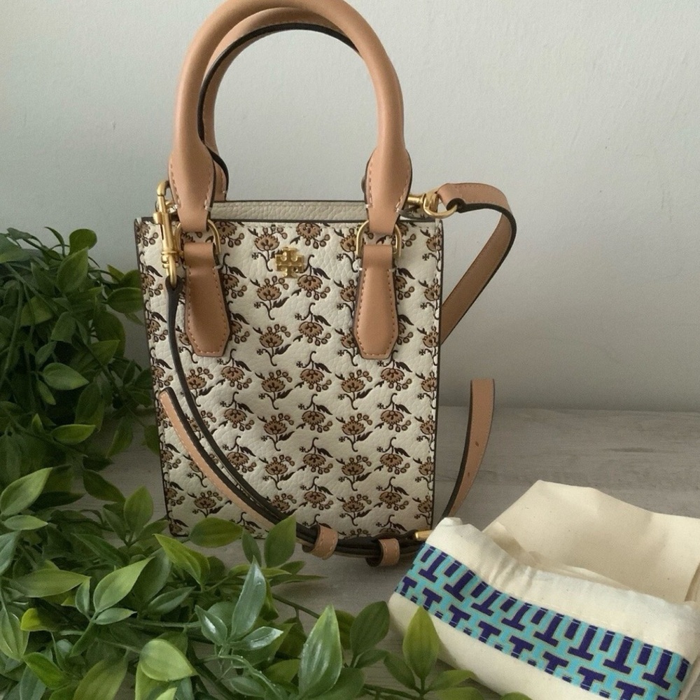 TORY BURCH BLAKE FLORAL PRINTED MINI SHOPPER CROSSBODY CURLY DITSY LOGO EXC!!